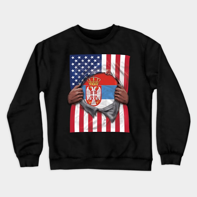 Serbia Flag American Flag Ripped - Gift for Serbian From Serbia Crewneck Sweatshirt by Country Flags